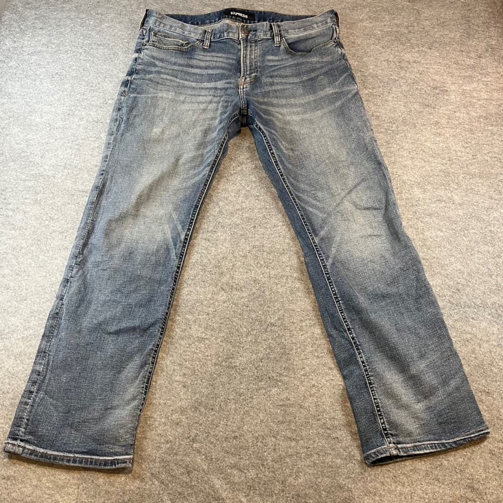 Vtg Express Mens Classic Straight Blue Denim Stretch Jeans 34x30 Casual Workwear